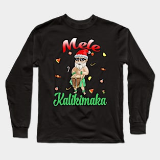 Mele Kalikimaka Christmas Santa Shaka Hawaii Long Sleeve T-Shirt